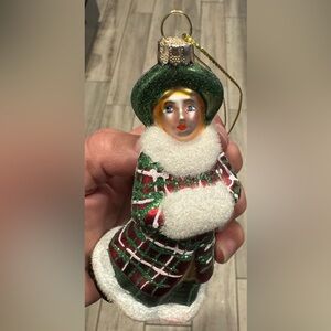 Elegant Holiday Glass Ornament Victorian Girl With Muff (Red/Green Coat)